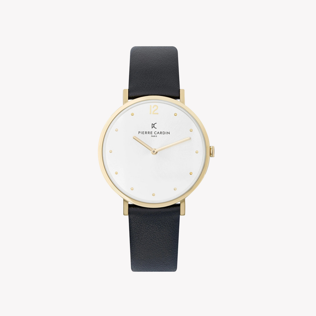 Pierre Cardin Women's Black Leather Watch, Silver Dial | CBV.1009-0