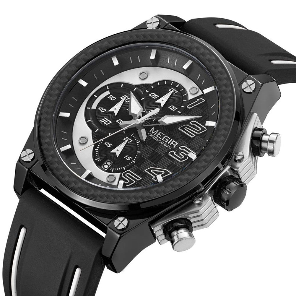 MEGIR Chronograph Sport Watch Men Silicone Military Wrist Watches Waterproof Date Clock Top Brand Quartz Watch Reloj Hombre 2051-8