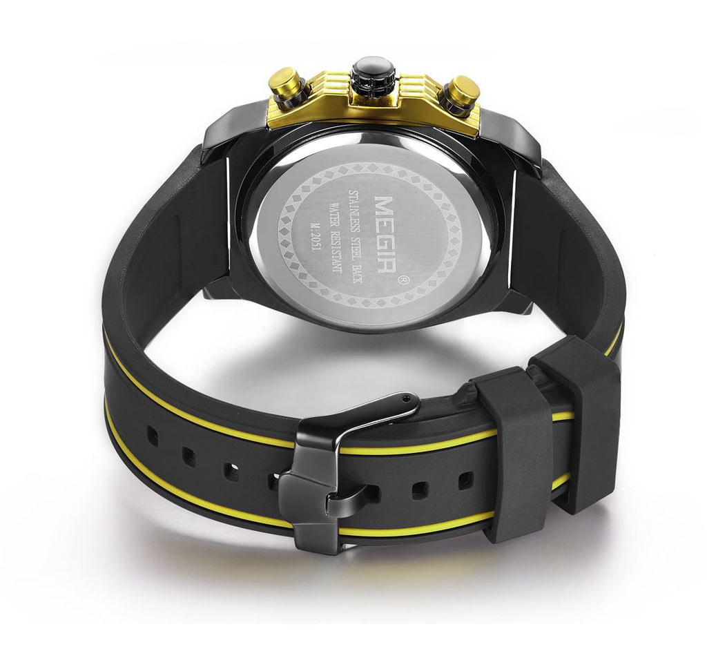 MEGIR Chronograph Sport Watch Men Silicone Military Wrist Watches Waterproof Date Clock Top Brand Quartz Watch Reloj Hombre 2051-9
