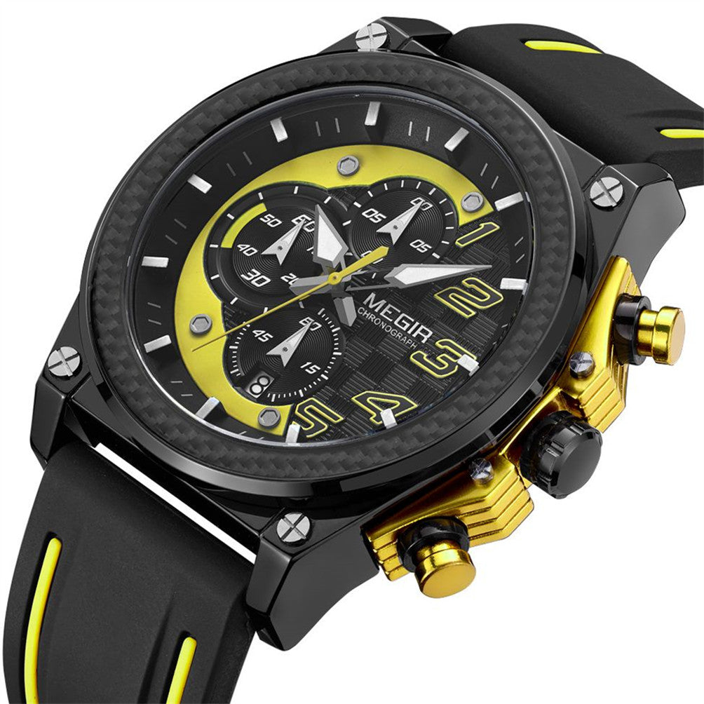 MEGIR Chronograph Sport Watch Men Silicone Military Wrist Watches Waterproof Date Clock Top Brand Quartz Watch Reloj Hombre 2051-6