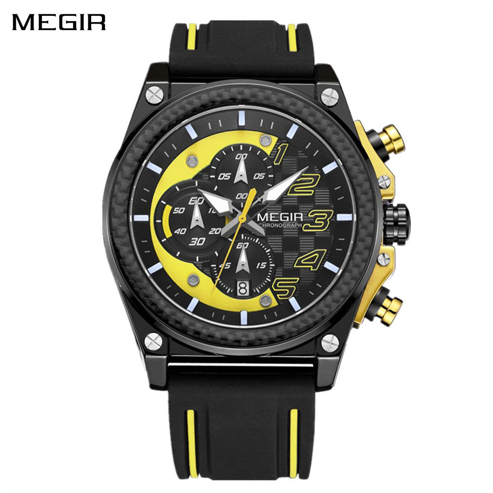 MEGIR Chronograph Sport Watch Men Silicone Military Wrist Watches Waterproof Date Clock Top Brand Quartz Watch Reloj Hombre 2051-0