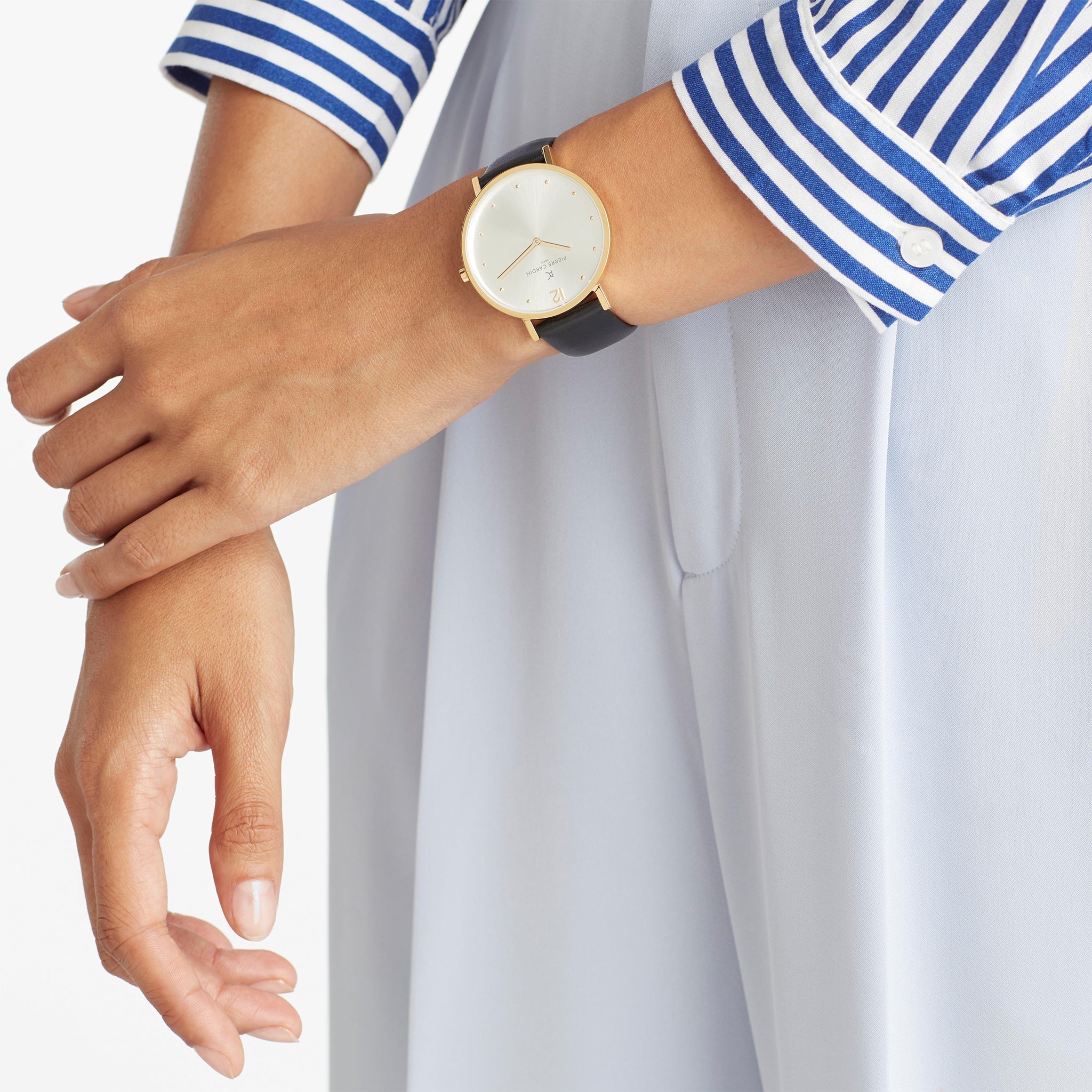 Pierre Cardin Women's Black Leather Watch, Silver Dial | CBV.1009-3