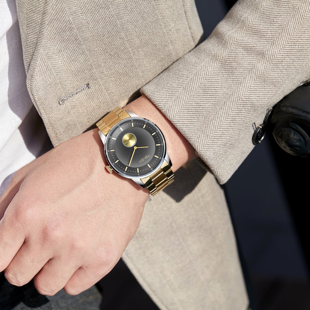 TRNDA Men's Gold Stainless Steel Watch, Gray Dial | TRNDA-43G-1