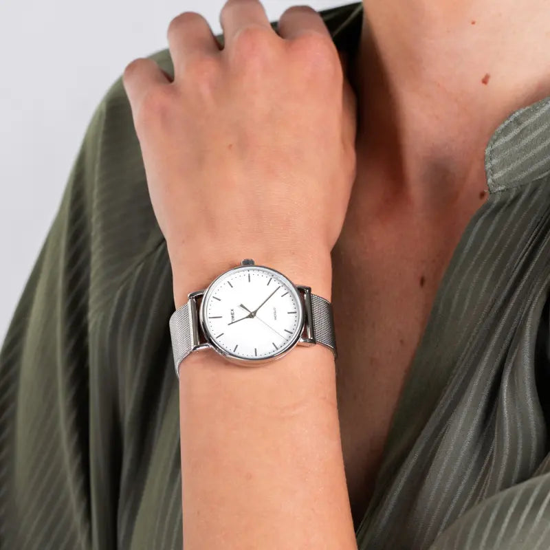 Timex Women's Silver Stainless Steel Watch, White Dial | TW2R26600-3