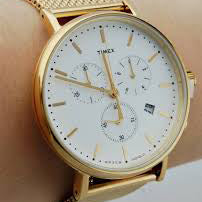 Timex Men's Gold Stainless Steel Watch, White Dial | TW2R27200-3