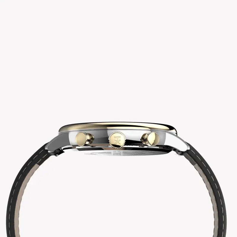 Timex Men's Black Leather Watch, Brass Case | TW2U39100-1