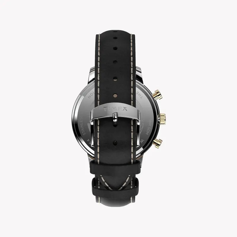 Timex Men's Black Leather Watch, Brass Case | TW2U39100-2