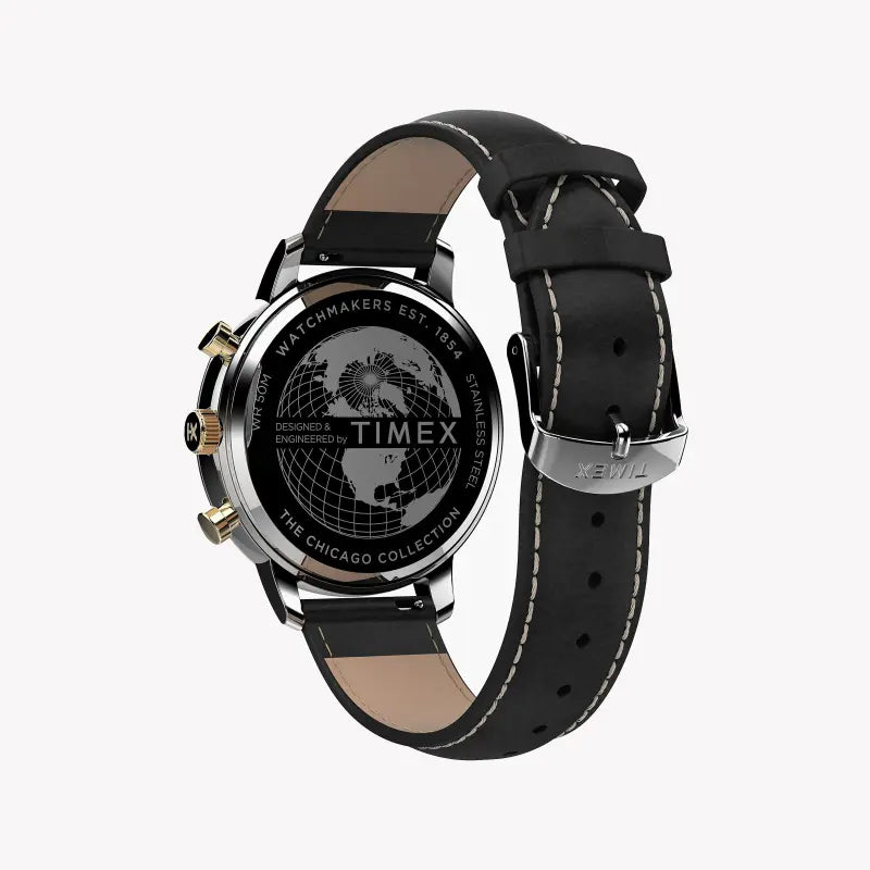 Timex Men's Black Leather Watch, Brass Case | TW2U39100-3