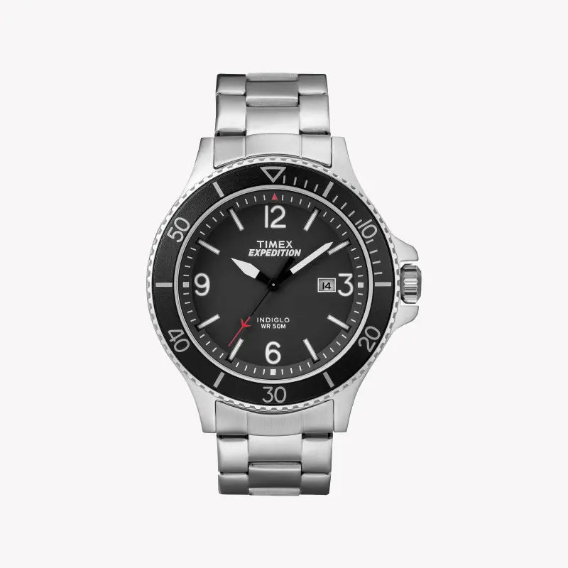 Timex Men's Silver Stainless Steel Watch, Black Dial | TW4B10900-0