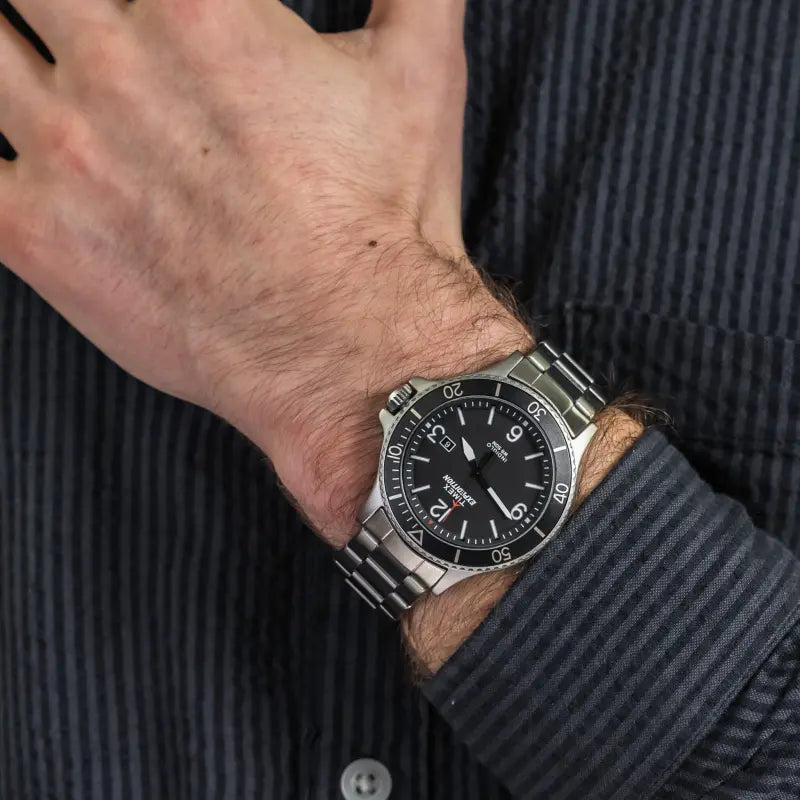 Timex Men's Silver Stainless Steel Watch, Black Dial | TW4B10900-3