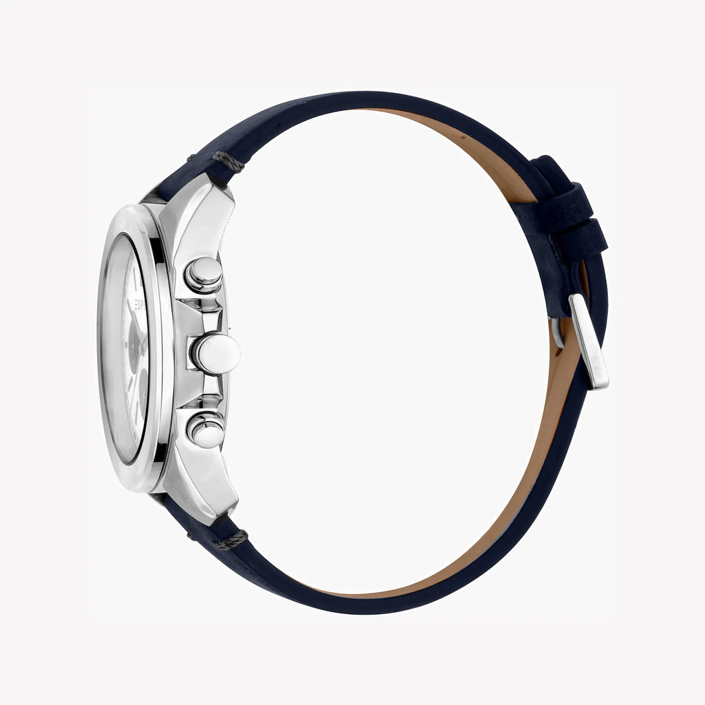 Esprit Men's Blue Leather Watch, Silver Dial | ES1G200M0025-1