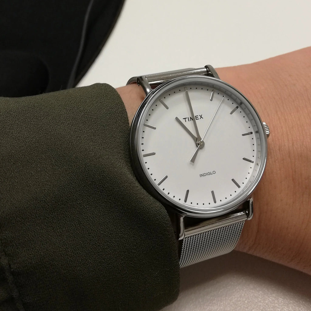 Timex Women's Silver Stainless Steel Watch, White Dial | TW2R26600-4