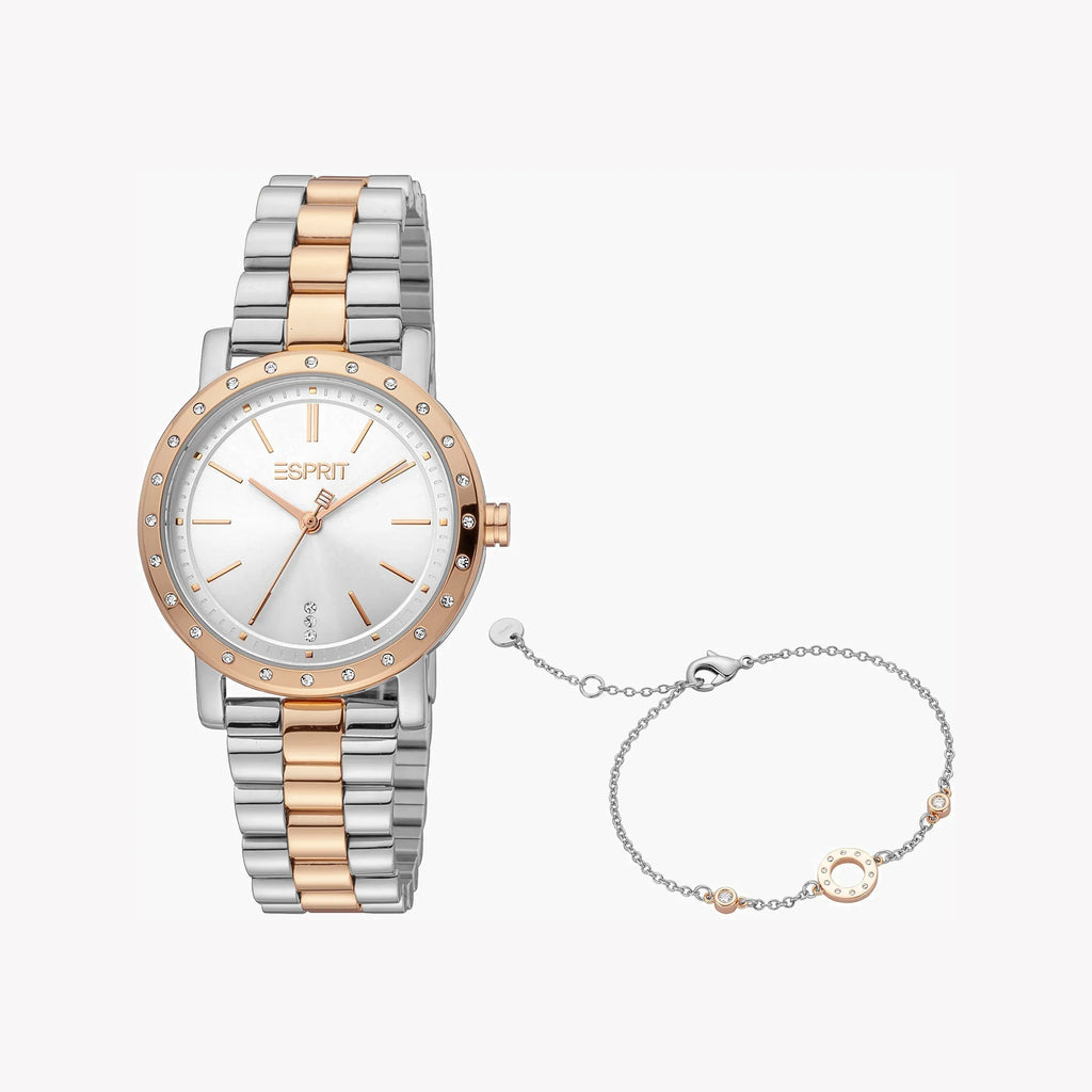 Esprit Women's Silver & Rose Gold Watch, Silver Dial | ES1L020M0015-0